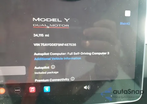 2022 Tesla Model Y z USA, uszkodzony, nr VIN 7SAYGDEF9NF487536